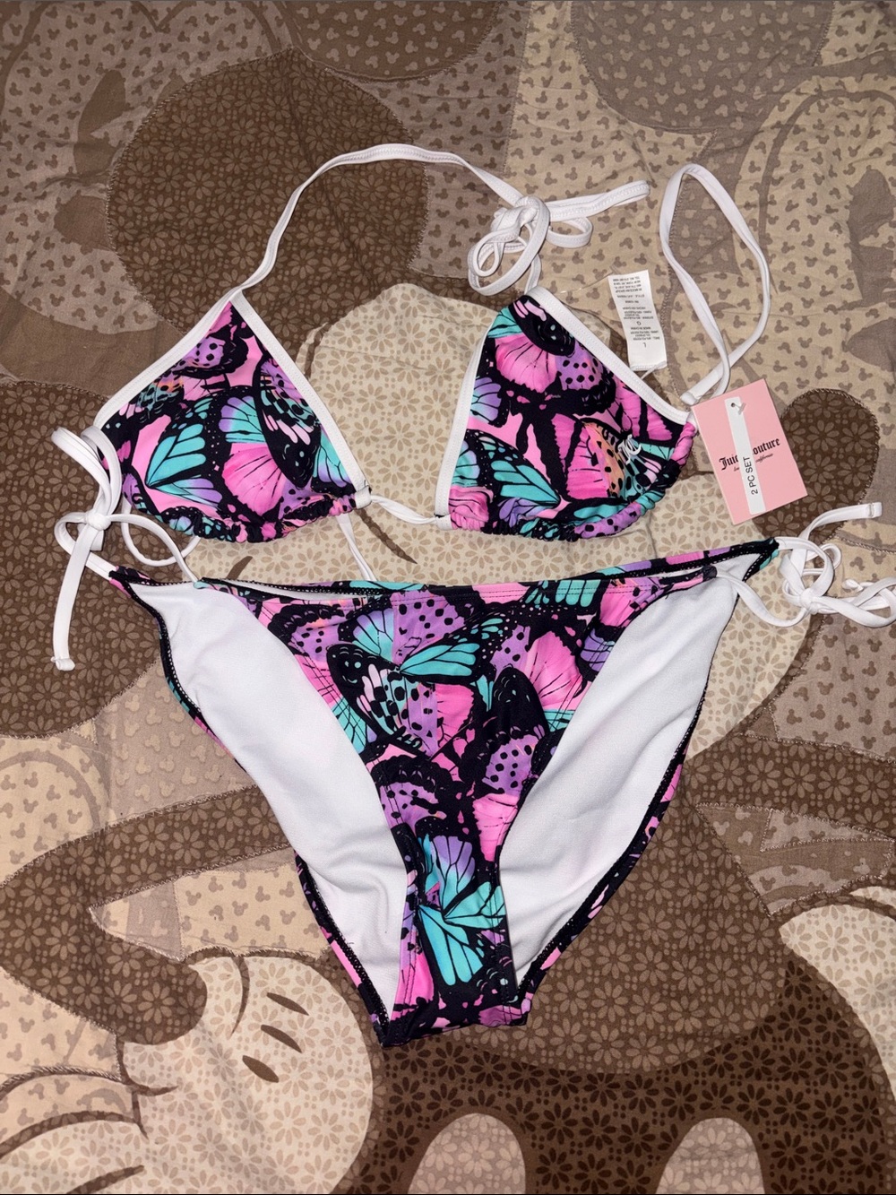 Juicy Couture Pink & Teal Butterfly Print Girls' Tie-Side Bikini